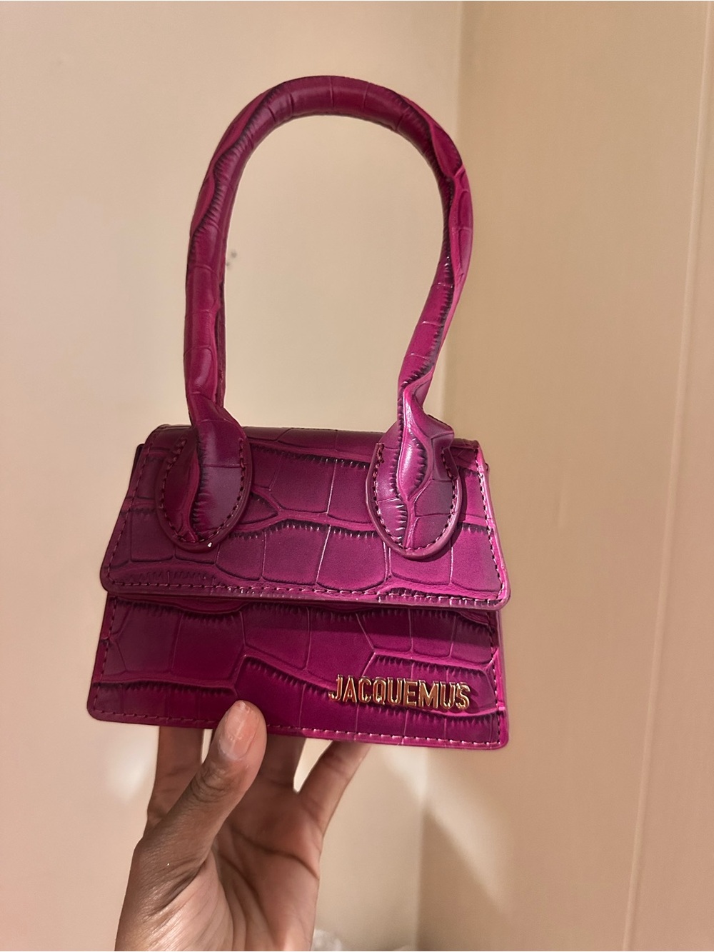 Jacquemus Fuchsia Croc-Embossed Mini Le Chiquito Bag